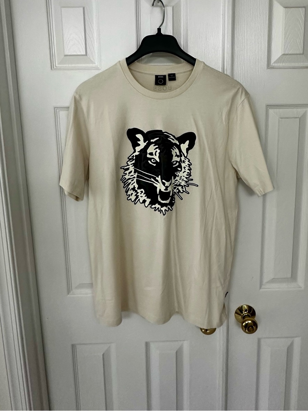 Boss Cream Short-Sleeve Tee with Black Tiger Graphic